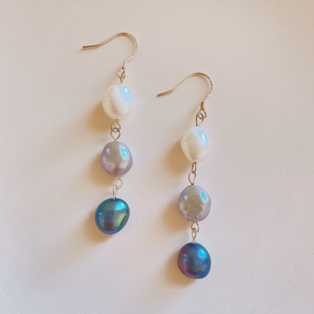 S925 Genuine multi-color pearl dangle earrings